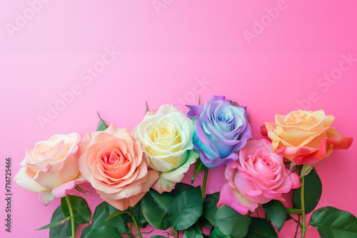 A lot of beautiful bright multi-colored roses of different colors. Colorful roses. pastel flowers  roses. Bunch of colorful roses. Beautiful bouquet of roses in variety of colors. Seasonal flower card