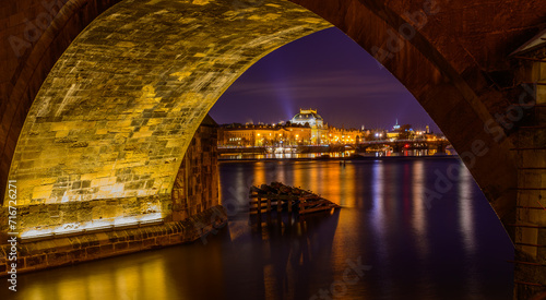 Prague, Prague Castle, Charles Bridge, Vltava River, monuments, architecture, history, winter, snow, boats, harbor, pier © Petr