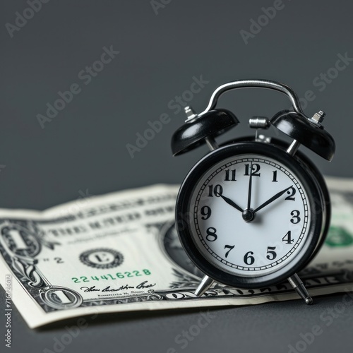 Clock on a pile of coins Time is money concept