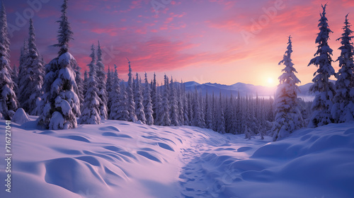sunset winter scenery, wallpaper style