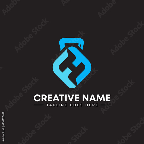 Letter F&H with kettlebell Combination mark logo. kettlebell logo. fitness logo. gym logo