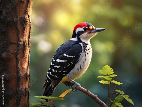 Immerse yourself in the world of a woodpecker with this full HD photo generative ai
