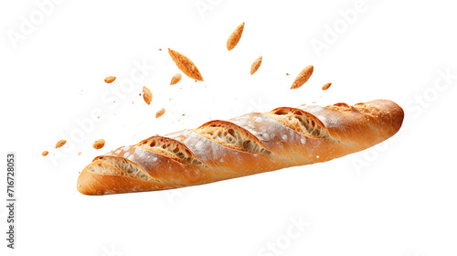 Baguette bread with falling crumbs isolated on transparent background Remove png, Clipping Path, pen tool, white