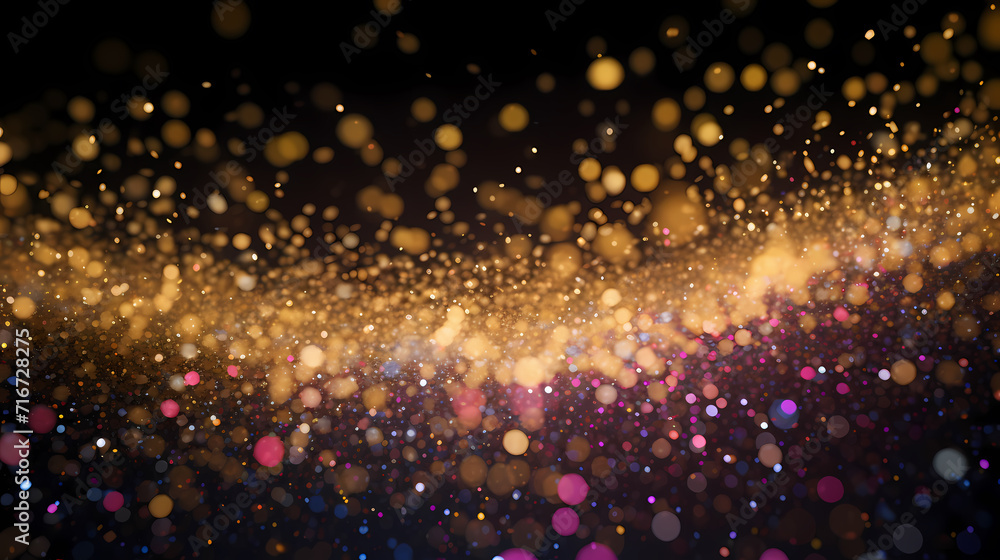 Fototapeta premium Festive decorative glitter lights background banner, colorful abstract background with glitter