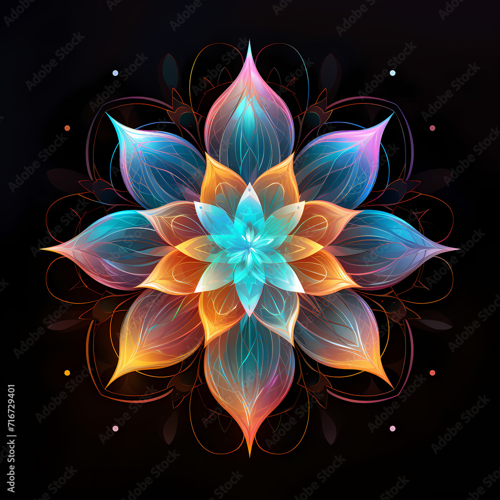 Abstract flower of creation, in the style of ethereal geometry on the dark background Abstract flower of creation, in the style of ethereal geometry on the dark background
