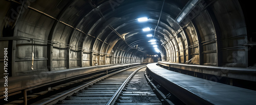 Atmospheric railway tunnel with shimmering lights and tracks