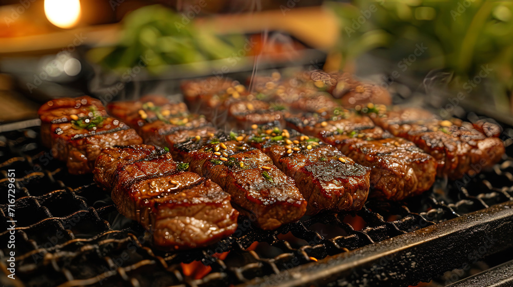The Sound of Sizzling Intensifies as Beef Is Placed on the Sizzling Grill The Sound of Sizzling Intensifies as Beef Is Placed on the Sizzling Grill