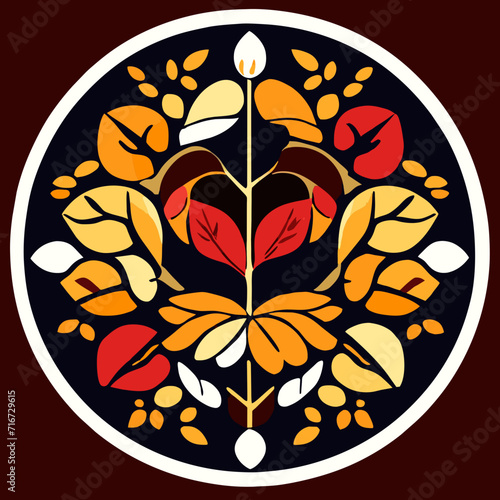 Illustration in the style of stained glass with the image of a heart and flowers Generative AI