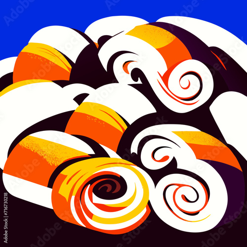 Abstract background with a lot of colorful spirals. Vector illustration. AI Generated