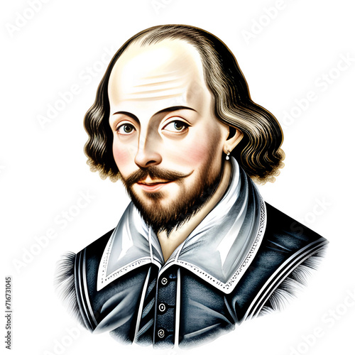 watercolor illustration of william shakespeare isolated transparent background photo
