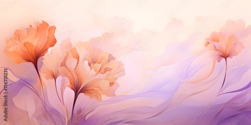 Abstract pastel purple and orange floral background with copy space