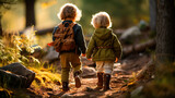 kids walking in the woods