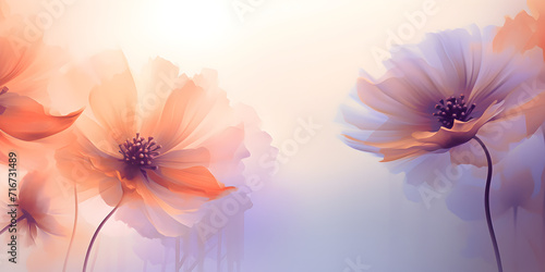 Abstract pastel purple and orange floral background with copy space