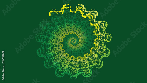 Abstract spiral spinning green color shading creative minimalist vortex background. 