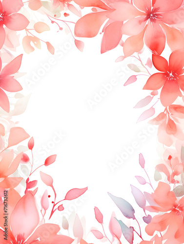 Watercolor frame with pink flowers and white copy space inside