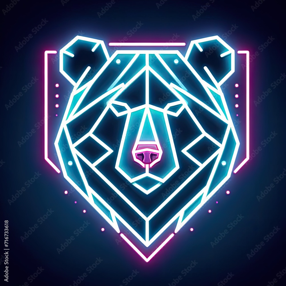 Neon Wilderness: Graphic Illustration of a Bear in Vibrant Geometric Abstraction Neon Wilderness: Graphic Illustration of a Bear in Vibrant Geometric Abstraction