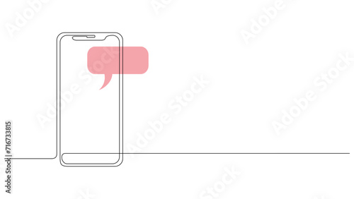 Phone with Talk Icon in One Continuous Line. Thin contour in simple linear style. Editable stroke. Doodle outline vector illustration