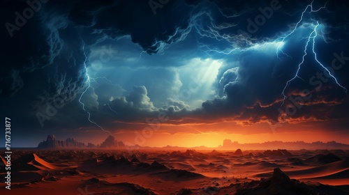 Mesmerizing Shot of a Lightning Storm over a Vast Desert