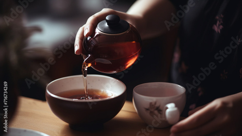 Woman pouring tea into tea cup 9