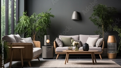An air purifier in a living room for improving the quality of indoor air photo