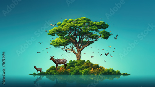 Background to World Wildlife Day  cartoon campaign illustrations for protected animals and plants AI generated.