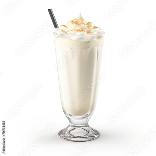 Glass vanilla milkshake. Creamy dessert solated on white background