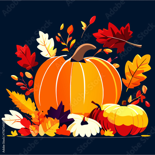 Autumn background with pumpkins, leaves and berries. Vector illustration Generative AI