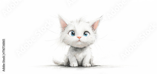 piccolo simpatico micetto bianco dallo sguardo imbarazzato, grandi occhioni, sfondo bianco photo