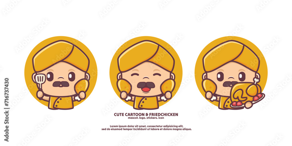 cute chef cartoon in yellow uniform with fried chicken. food vector illustration cute chef cartoon in yellow uniform with fried chicken. food vector illustration