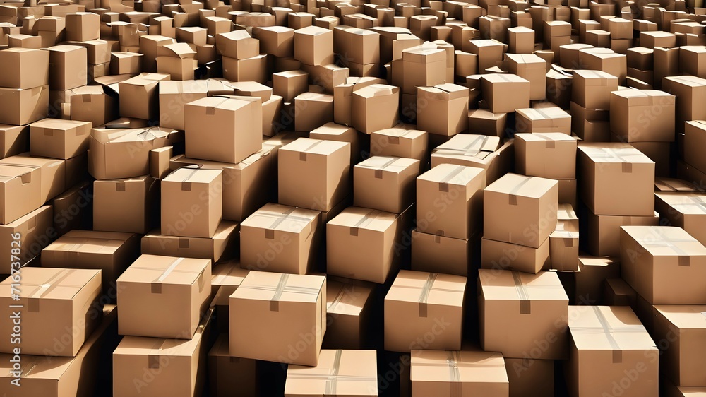 Fototapeta premium A many cardboard boxes. A warehouse filled with cardboard boxes 