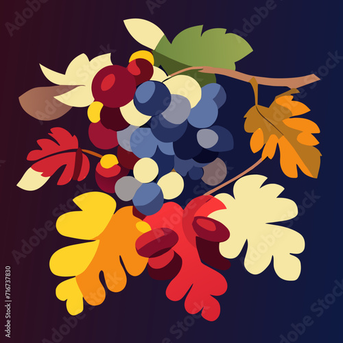 Bunch of grapes on a dark blue background. Vector illustration. generative AI