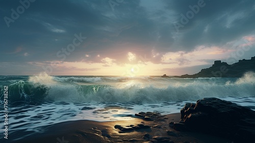 A desolate shoreline with crashing waves  the sea echoing a sense of endless melancholy