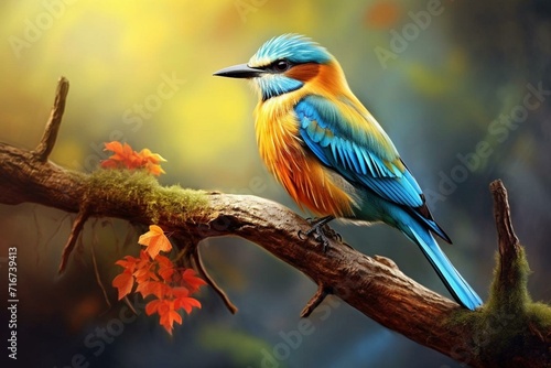 Glorious bird resting on branch. Generative AI photo