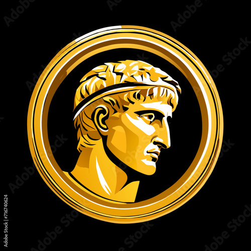 Golden coin with the image of the ancient Greek god Mercury. Vector illustration. AI Generated