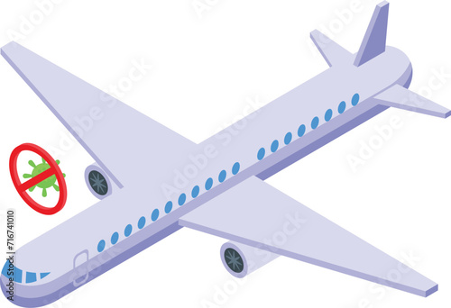 Sanitize aircraft icon isometric vector. Health security mask. Aviation travel