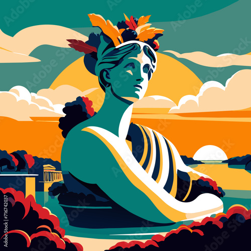 Egyptian woman on the seashore. Vector illustration in flat style generative AI