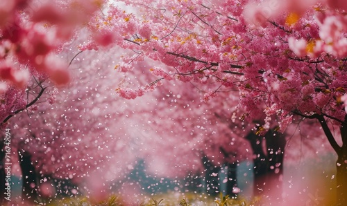 A forest of pink cherry blossoms, spring season, Telephoto Lenses, stop method, mosaic style, 8K, high detail 