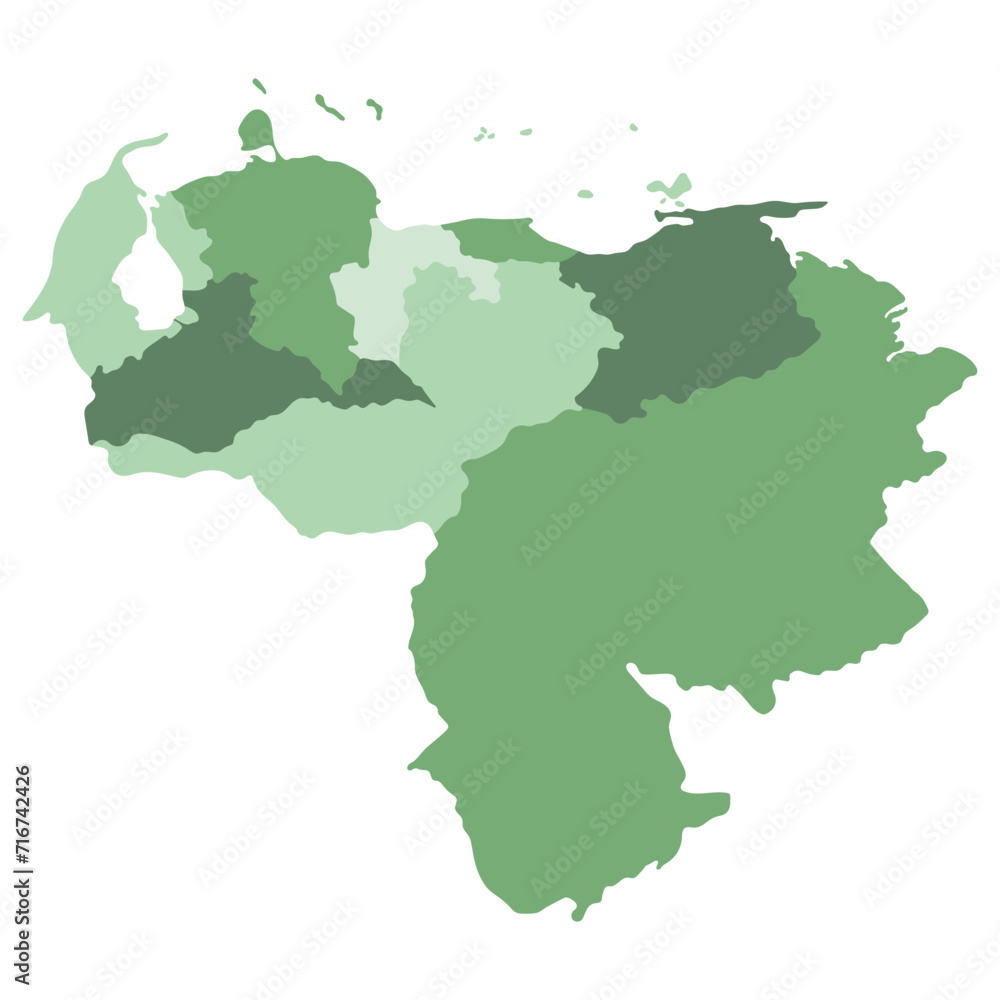 Venezuela map. Map of Venezuela in mains regions in multicolor