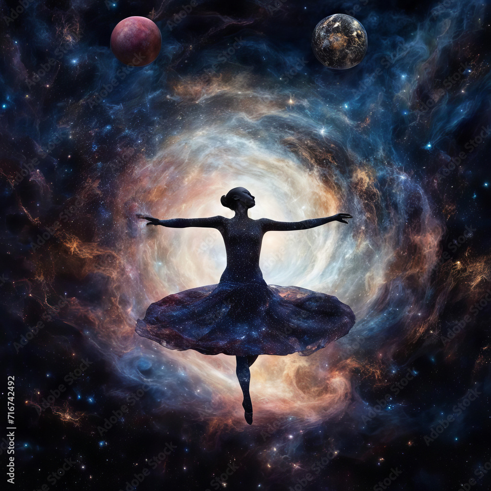 Silhouette of a ballerina in a starry nebula. Silhouette of a ballerina in a starry nebula.