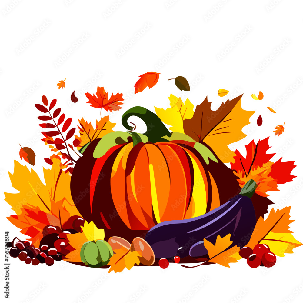 Naklejka premium Pumpkin and autumn leaves on white background. Vector illustration. generative AI
