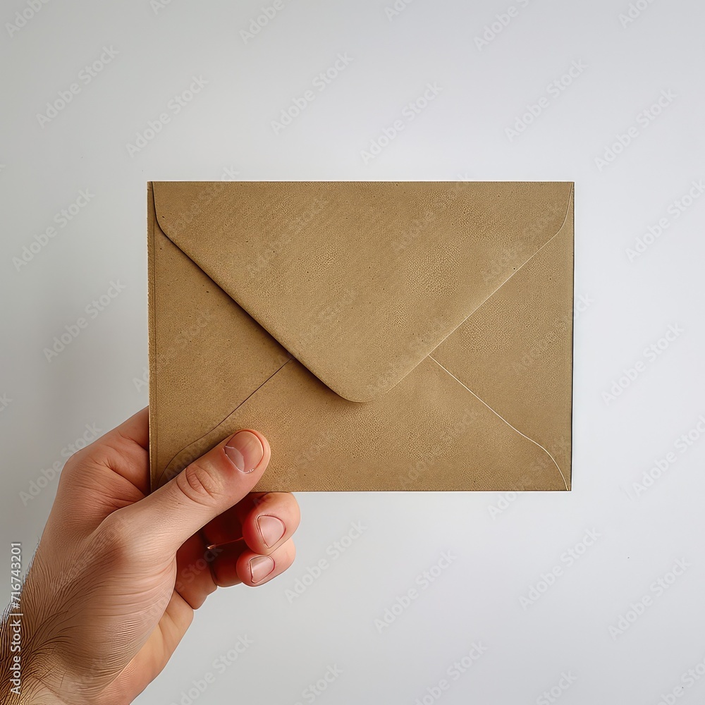 Close-Up of a Hand Holding a Sealed, Brown Envelope Against a Neutral Background, Symbolizing Direct Communication and Privacy