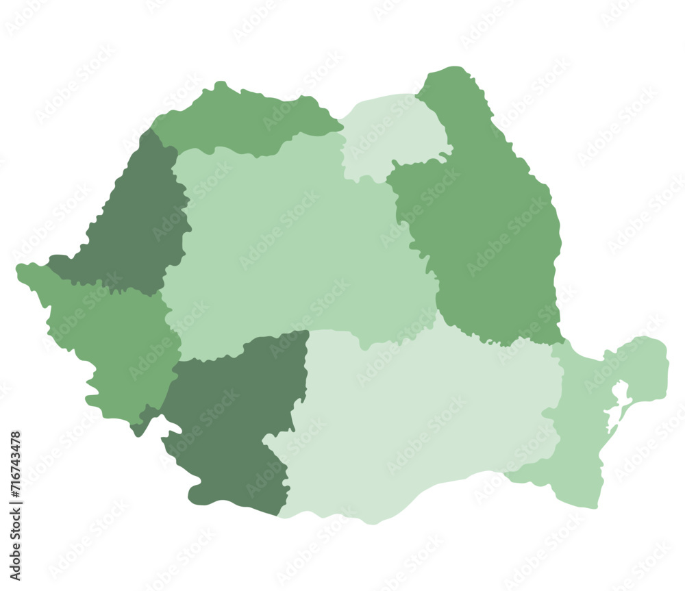 Obraz premium Romania map. Map of Romania in nine mains regions in multicolor