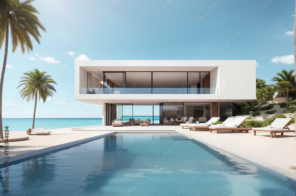 luxury modern house with swimming pool and sea views