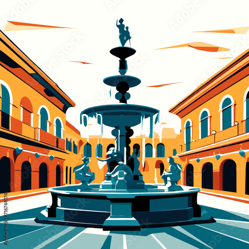 Vector illustration of a fountain in Jaipur, Rajasthan, India generative AI