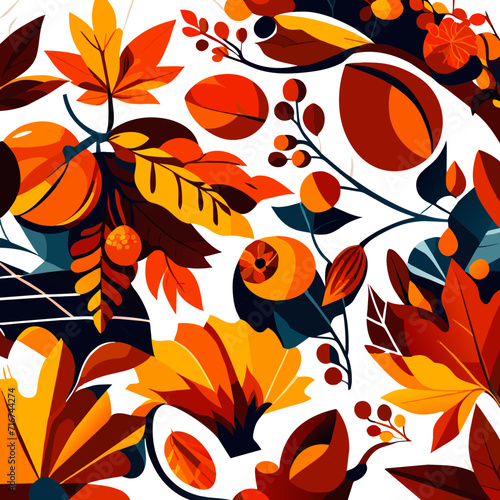 Seamless pattern with autumn leaves and berries. Vector illustration. AI Generated