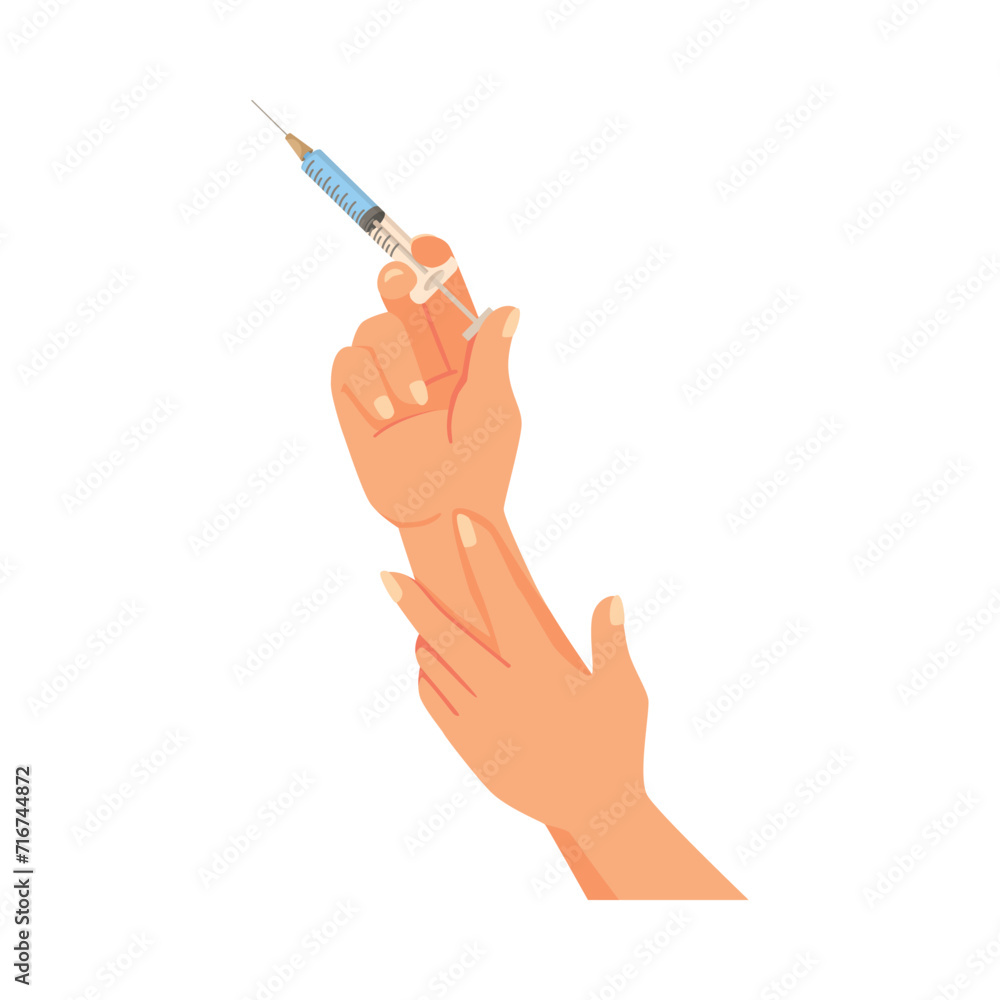 Human Hand Holding Syringe Medical Tool for Injection Vector Illustration Human Hand Holding Syringe Medical Tool for Injection Vector Illustration