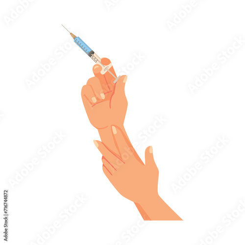 Human Hand Holding Syringe Medical Tool for Injection Vector Illustration