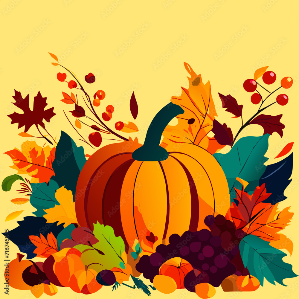Autumn background with pumpkins, leaves and berries. Vector illustration Generative AI Autumn background with pumpkins, leaves and berries. Vector illustration Generative AI