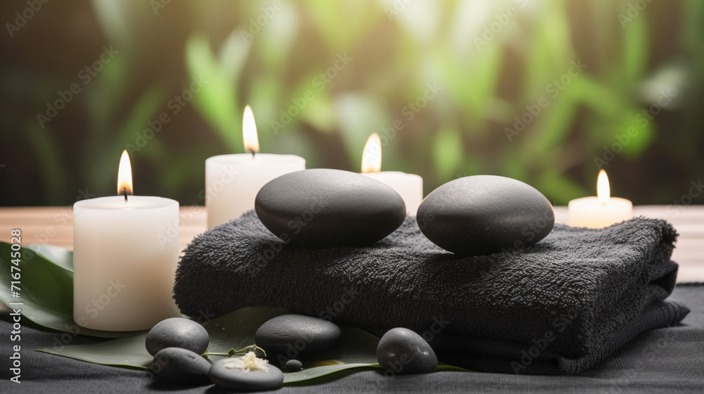 Beauty Spa Concept Massage Stones With Towels And Candles In Natural Background 8 Beauty Spa Concept Massage Stones With Towels And Candles In Natural Background 8