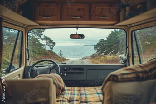 Gorgeous view of a camper van. Generative Ai. © Planum